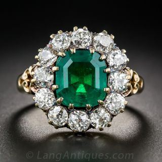 Vintage 2.75 Carat Emerald and Diamond Halo Ring - 2