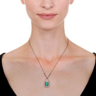 Vintage 2.97 Carat Emerald and Diamond Pendant Necklace