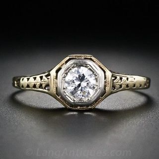 Vintage .28 Carat Diamond Filigree Ring