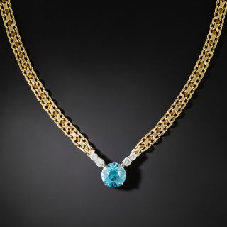 Vintage 3.29 Carat Blue Zircon and Diamond Necklace - 2