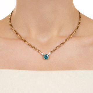 Vintage 3.29 Carat Blue Zircon and Diamond Necklace