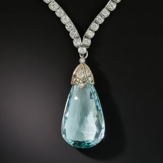 Vintage 35 Carat Briolette Cut Aquamarine and Diamond Necklace - 2