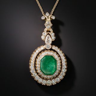 Vintage 4.92 Carat Emerald Diamond Pendant Necklace