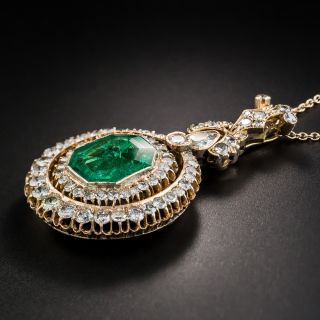Vintage 4.92 Carat Emerald Diamond Pendant Necklace