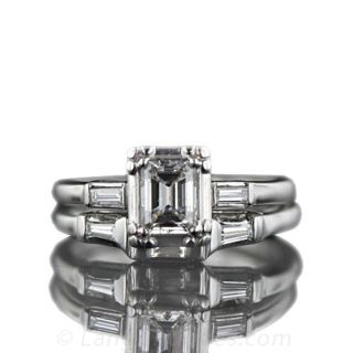 Vintage .45 carat Emerald Cut Diamond Wedding Set