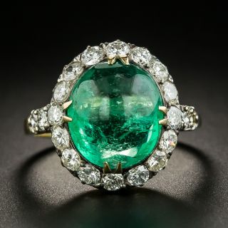 Vintage 5.40 Carat Cabochon Emerald and Diamond Ring - 2