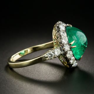 Vintage 5.40 Carat Cabochon Emerald and Diamond Ring
