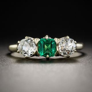Vintage .53 Carat Emerald and Diamond Three-Stone Ring