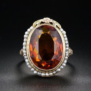 Vintage 7.00 Carat Citrine and Seed Pearl Ring