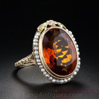 Vintage 7.00 Carat Citrine and Seed Pearl Ring
