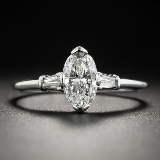 Vintage .78 Carat 'Moval' Diamond Platinum Engagement Ring  - 1