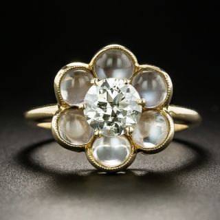 Vintage .88 Carat Diamond and Moonstone Cluster Ring by Untermeyer-Robbins - 2