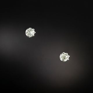Vintage .95 Carat European-Cut Diamond Stud Earrings - 2