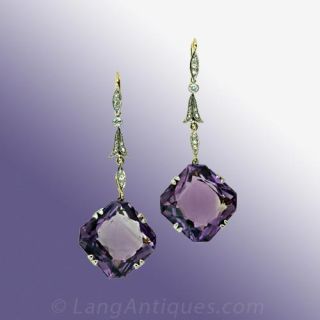 Vintage Amethyst and Diamond Drop Earrings Main View
