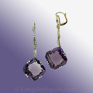 Vintage Amethyst and Diamond Drop Earrings