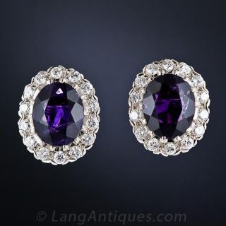 Vintage Amethyst and Diamond Halo Earrings