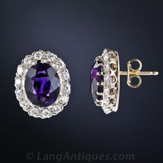 Vintage Amethyst and Diamond Halo Earrings
