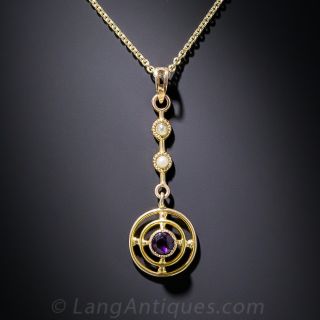 Vintage Amethyst and Pearl Pendant Necklace