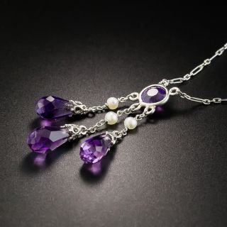 Vintage Amethyst and Seed Pearl Drop Necklace