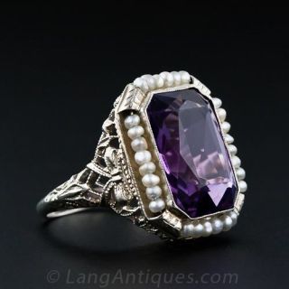 Vintage Amethyst and Seed Pearl Ring