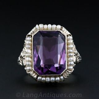 Vintage Amethyst and Seed Pearl Ring