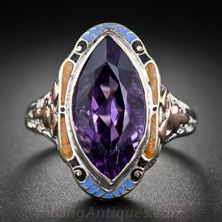 Vintage Amethyst Two-Tone Gold and Enamel Ring