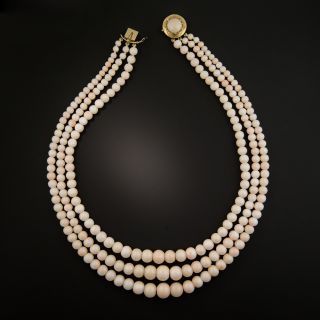 Vintage Angel Skin Coral Triple Strand Necklace - 3