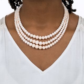 Vintage Angel Skin Coral Triple Strand Necklace