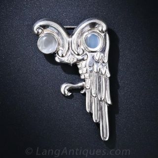 Vintage Antonio Pineda Silver and Moonstone Owl Pin