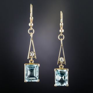 Vintage Aquamarine and Diamond Dangle Earrings
