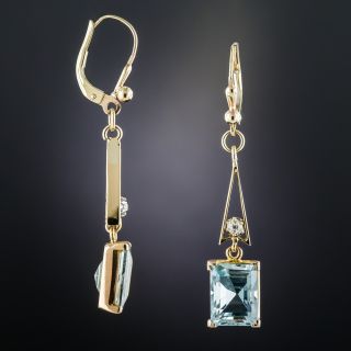 Vintage Aquamarine and Diamond Dangle Earrings