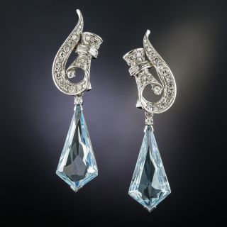 Vintage Aquamarine and Diamond Drop Earrings - 1