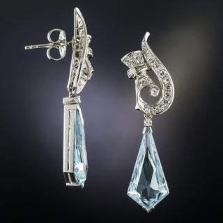 Vintage Aquamarine and Diamond Drop Earrings