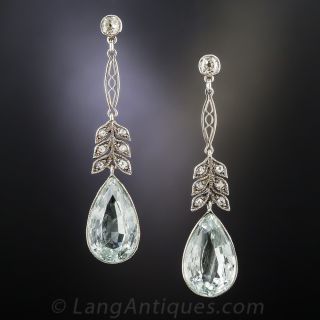 Vintage Aquamarine and Diamond Drop Earrings