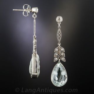 Vintage Aquamarine and Diamond Drop Earrings