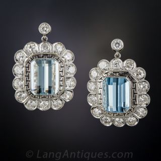 Vintage Aquamarine and Diamond Earrings - 2