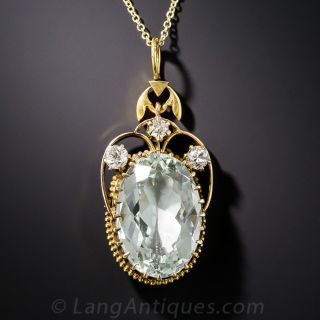 Vintage Aquamarine and Diamond Pendant