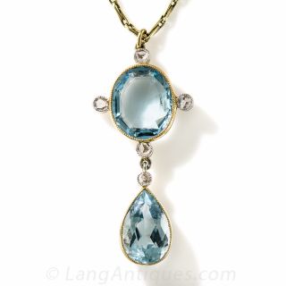 Vintage Aquamarine and Diamond Pendant