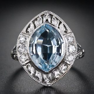 Vintage Aquamarine and Diamond Ring