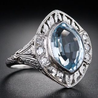 Vintage Aquamarine and Diamond Ring