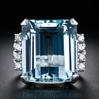 Vintage Aquamarine and Diamond Ring