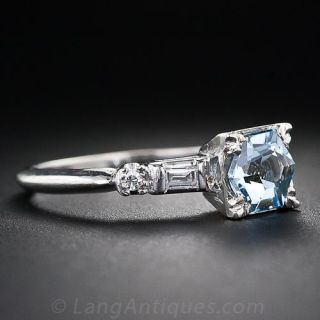 Vintage Aquamarine and Diamond Solitaire Ring