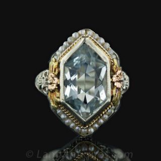 Aquamarine   Seed Pearl Filigree Ring Main View