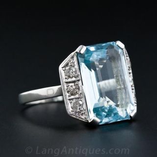 Vintage Aquamarine, Diamond & Platinum Ring