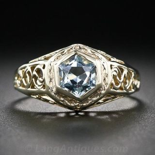 Vintage Aquamarine Gold Filigree Ring