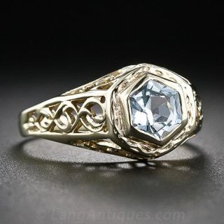 Vintage Aquamarine Gold Filigree Ring