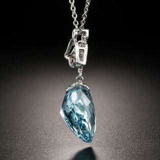Vintage Aquamarine Heart Diamond Platinum Pendant