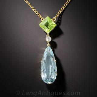 Vintage Aquamarine, Peridot and Diamond Pendant