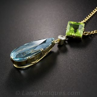 Vintage Aquamarine, Peridot and Diamond Pendant