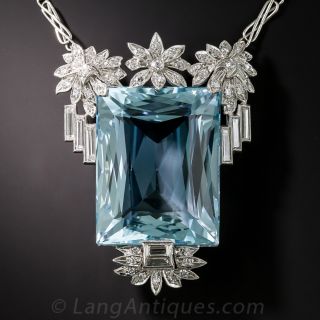 Vintage Aquamarine, Platinum and Diamond Necklace